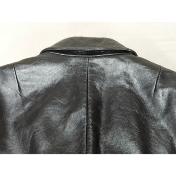 Y2K GAP Womens M Black Genuine Leather Blazer Jacket Two Button Classic - Picture 12 of 12